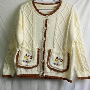 Chic Cream and Brown Cardigan with Floral Details